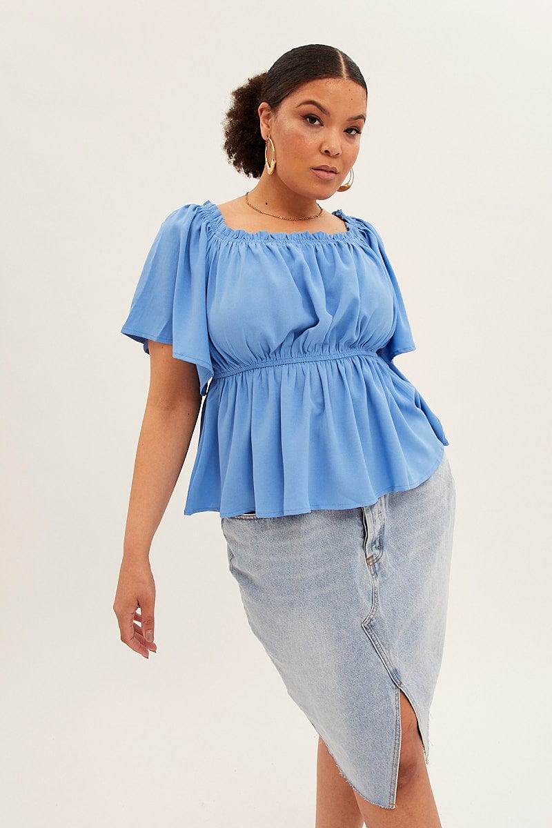 Blue Textured Top Off Shoulder Crepe Jersey for YouandAll Fashion