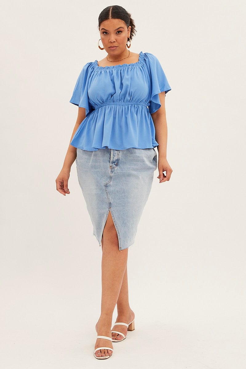 Blue Textured Top Off Shoulder Crepe Jersey for YouandAll Fashion