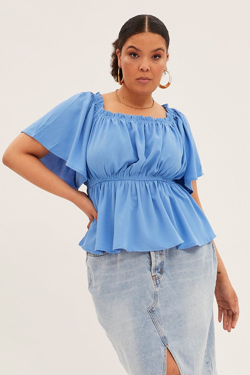 Blue Textured Top Off Shoulder Crepe Jersey for YouandAll Fashion