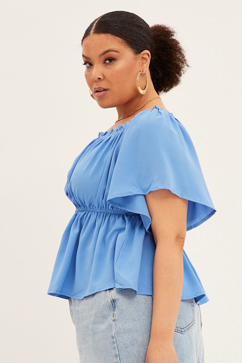 Blue Textured Top Off Shoulder Crepe Jersey for YouandAll Fashion