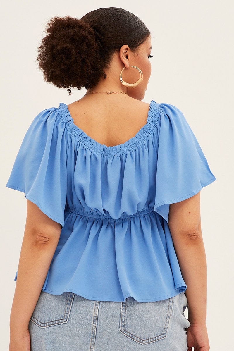 Blue Textured Top Off Shoulder Crepe Jersey for YouandAll Fashion