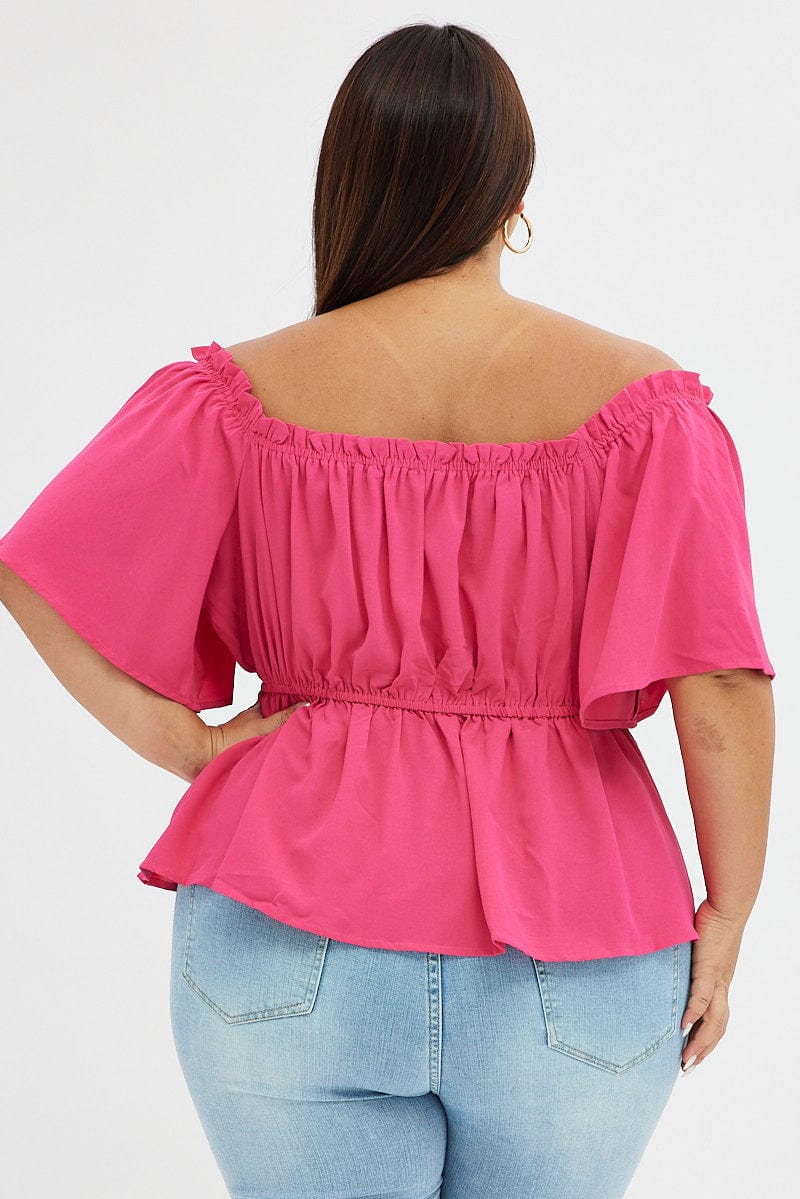 Pink Bardot Top Short Sleeve Off Shoulder for YouandAll Fashion