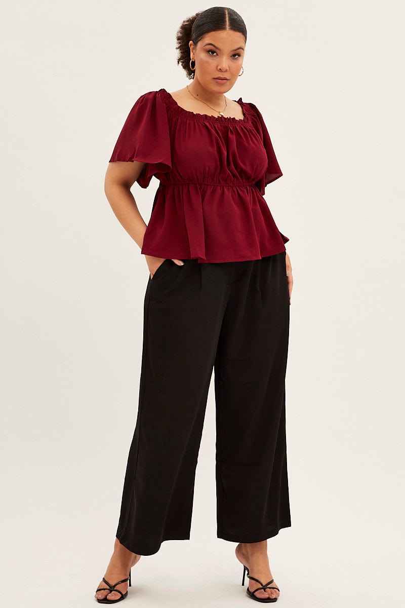 WINE Textured Top Off Shoulder Crepe Jersey