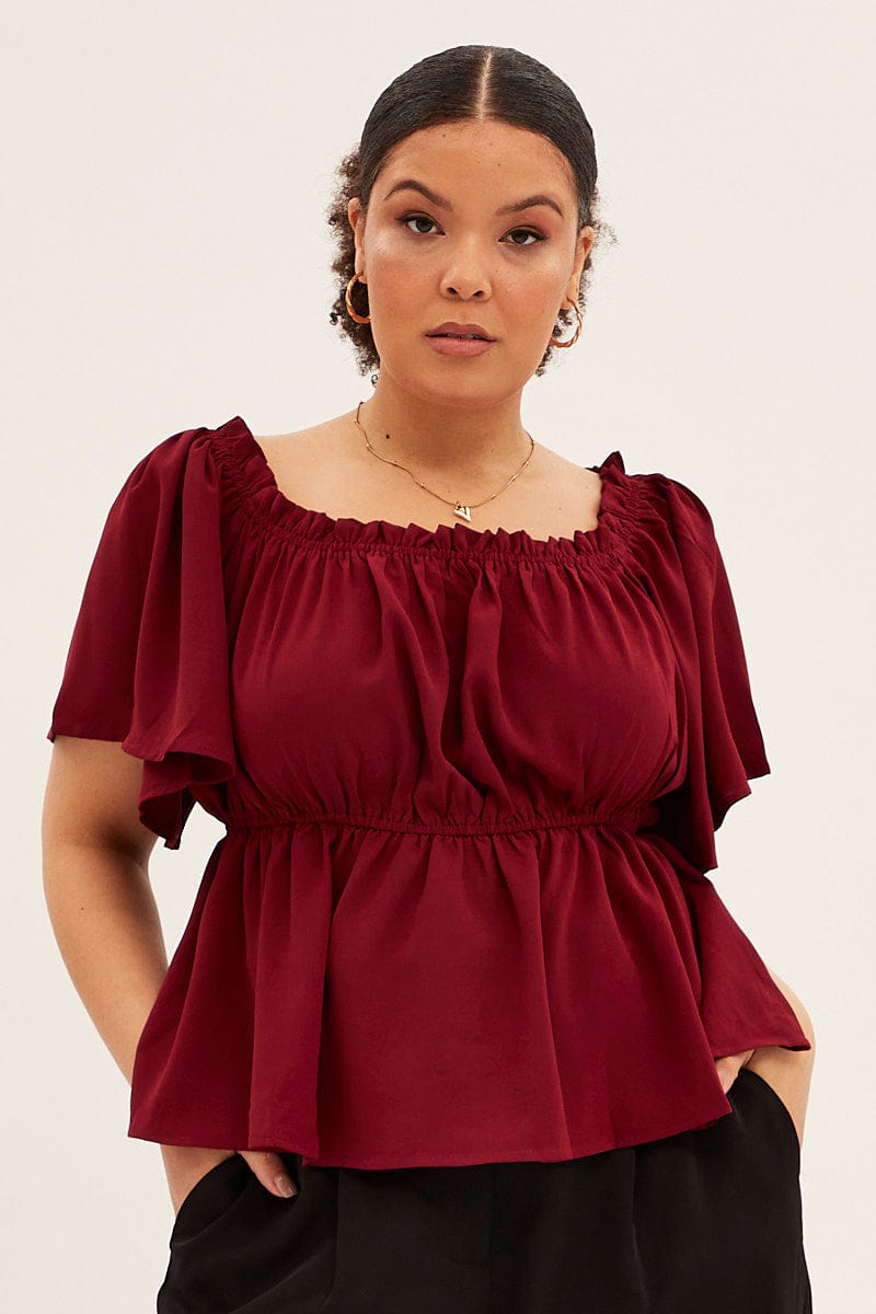 WINE Textured Top Off Shoulder Crepe Jersey