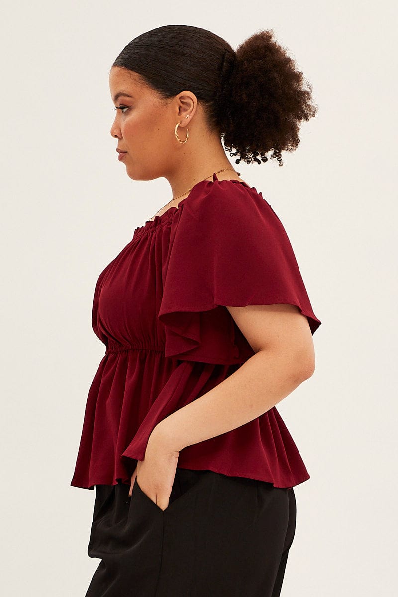 WINE Textured Top Off Shoulder Crepe Jersey