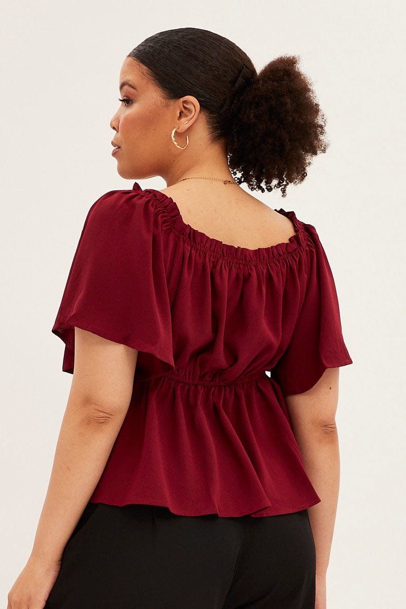 WINE Textured Top Off Shoulder Crepe Jersey