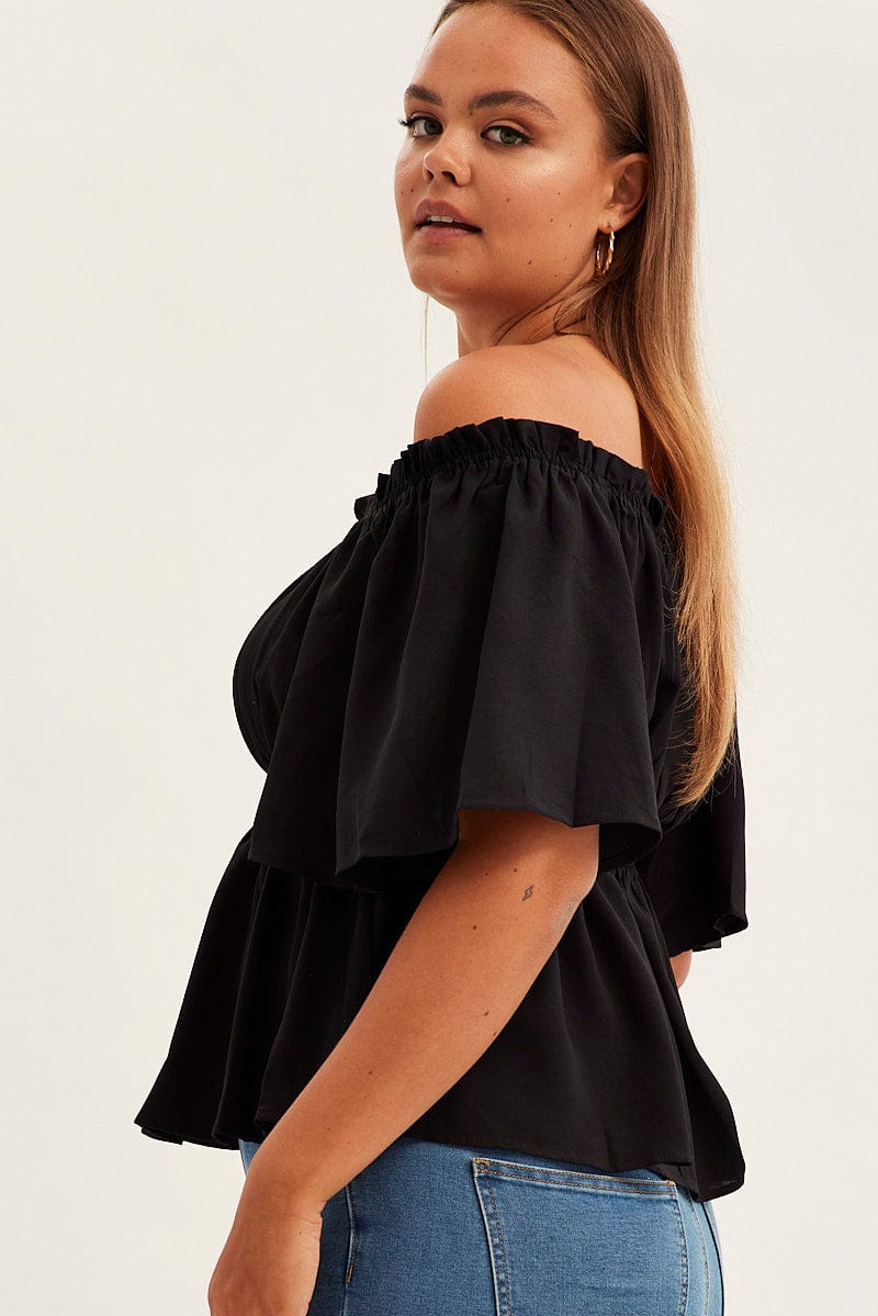 Black Short Sleeve Bardot Top for YouandAll Fashion