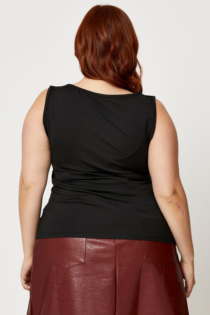 Black Dressy Buckle Detail Round Neck Lace Tank Top For Women By You And All