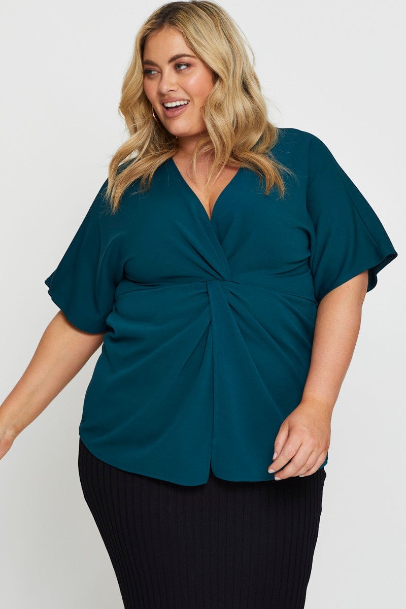 Green Sleeve Top Twist Front Flutter For Women By You And All