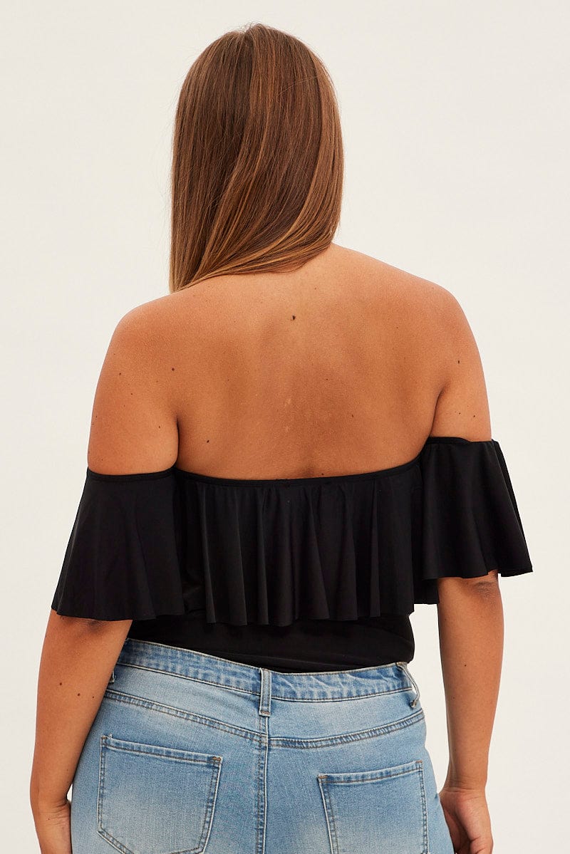 Black Frill Bodysuit Off Shoulder Frill Jersey for YouandAll Fashion