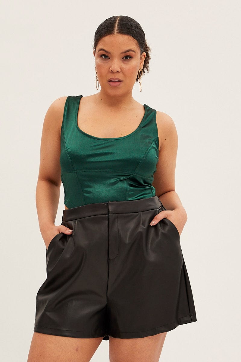 Green Corset Top Sleeveless Satin Look Jersey for YouandAll Fashion