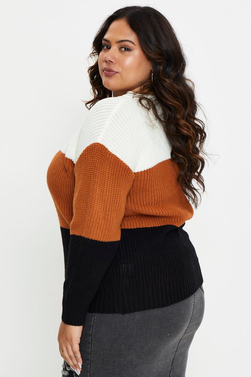 Stripe Plus Color Block Long Line Knit Top For Women By You And All