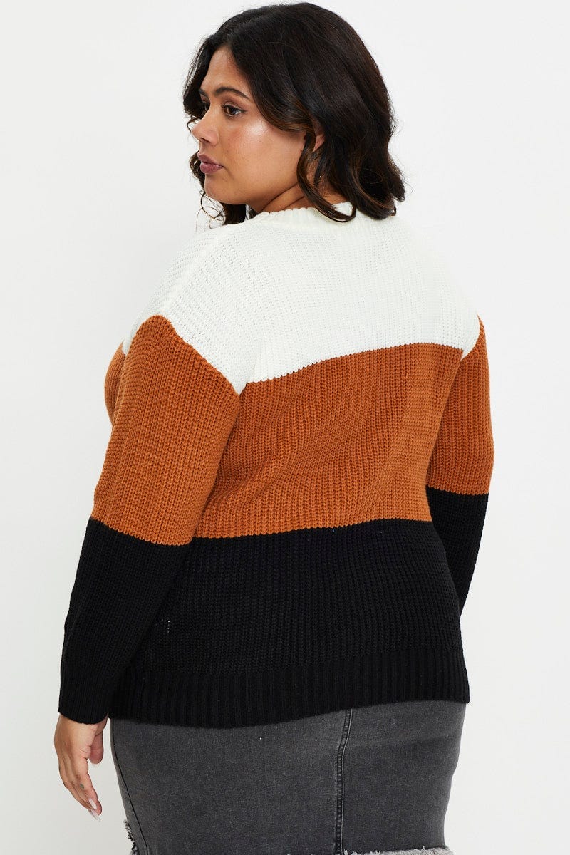 Stripe Plus Color Block Long Line Knit Top For Women By You And All
