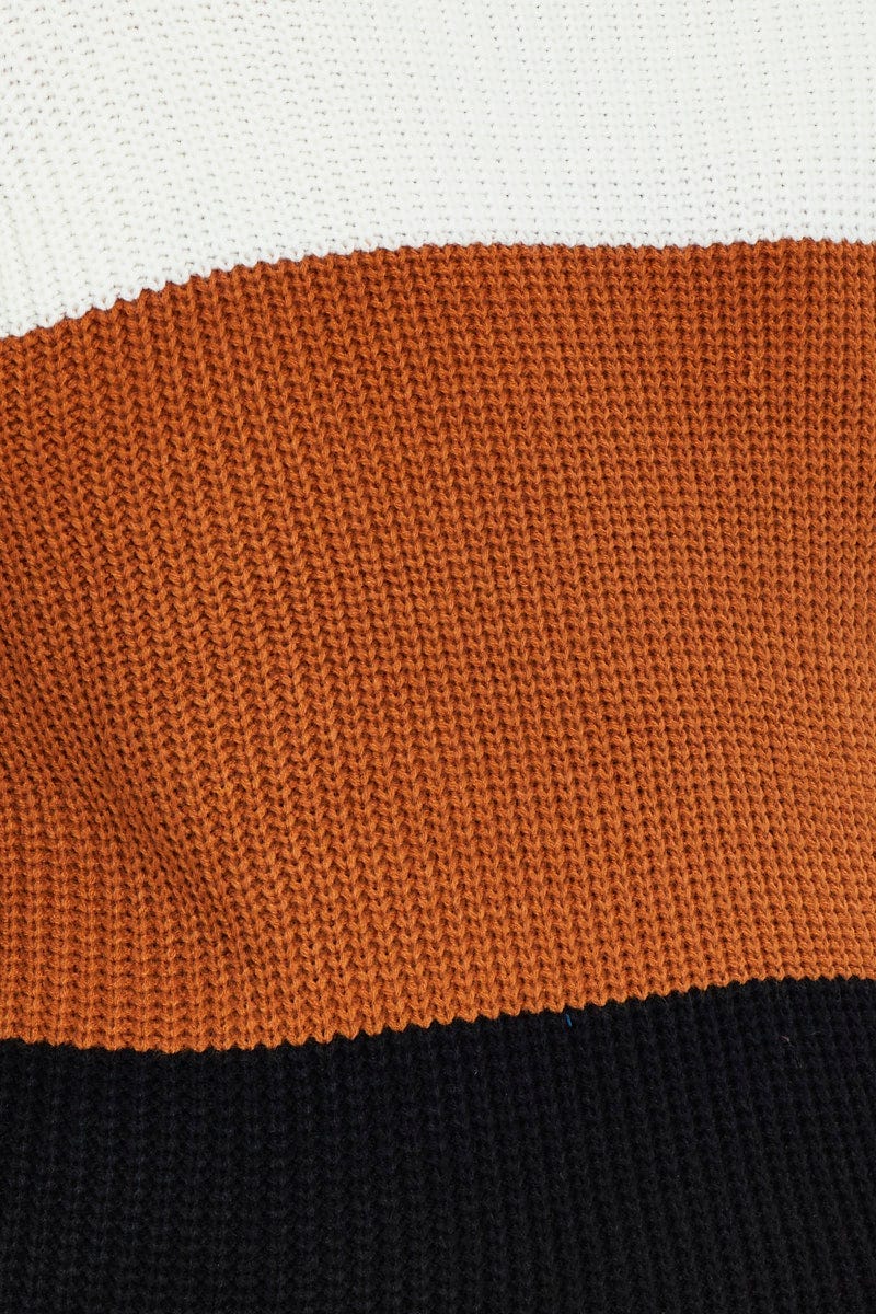 Stripe Plus Color Block Long Line Knit Top For Women By You And All