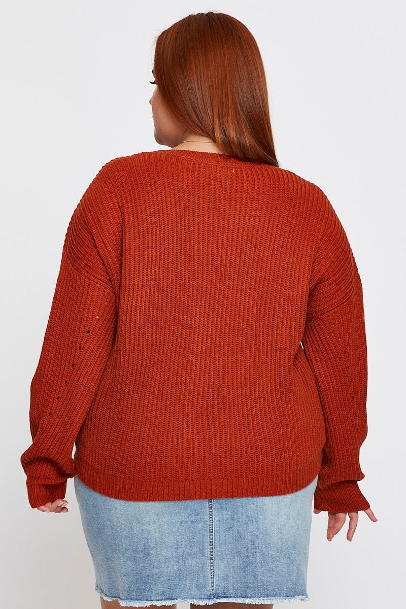 Camel Jumper Round Neck Long Sleeve Semi Crop Knit For Women By You And All