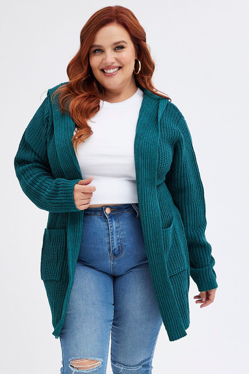 Green Knit Cardigan Hooded Longline for YouandAll Fashion