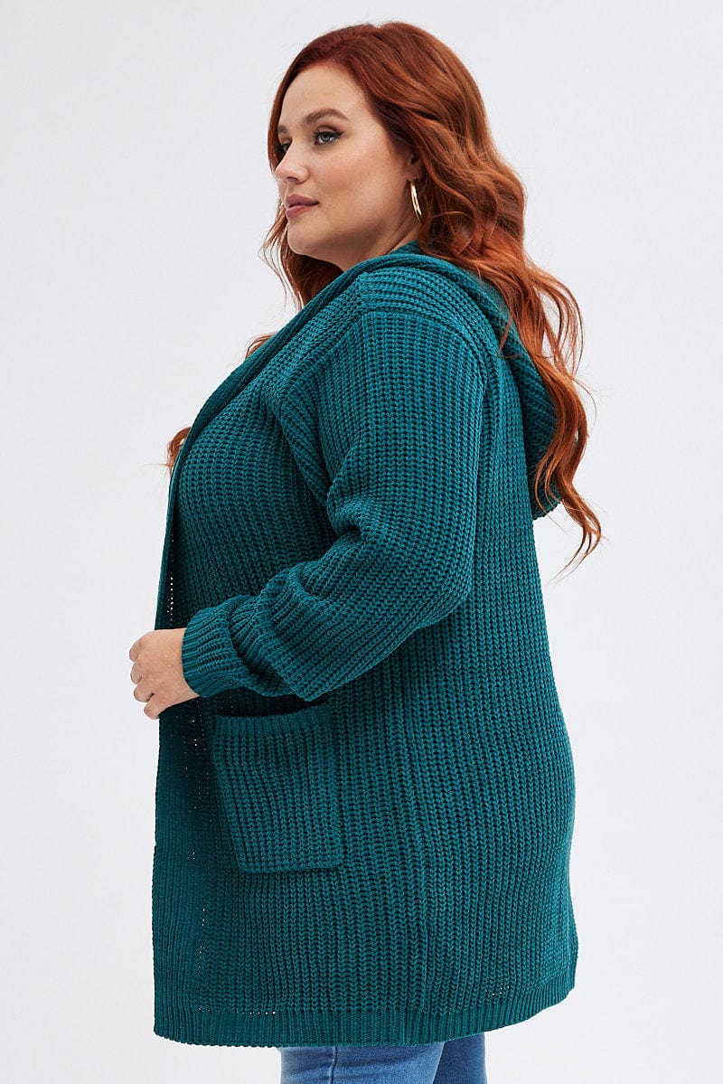Green Knit Cardigan Hooded Longline | You + All