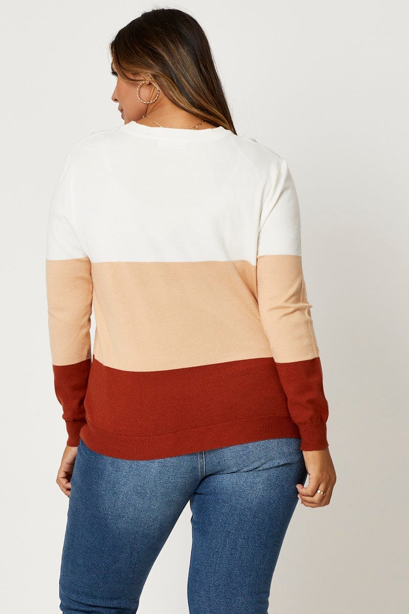 Stripe Jumper Round Neck Long Sleeve Colour Block Knit For Women By You And All