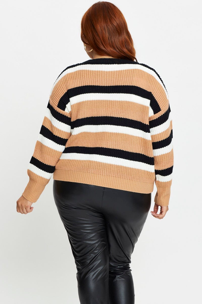 Stripe Knit Jumper Round Neck Long Sleeve Semi Crop For Women By You And All