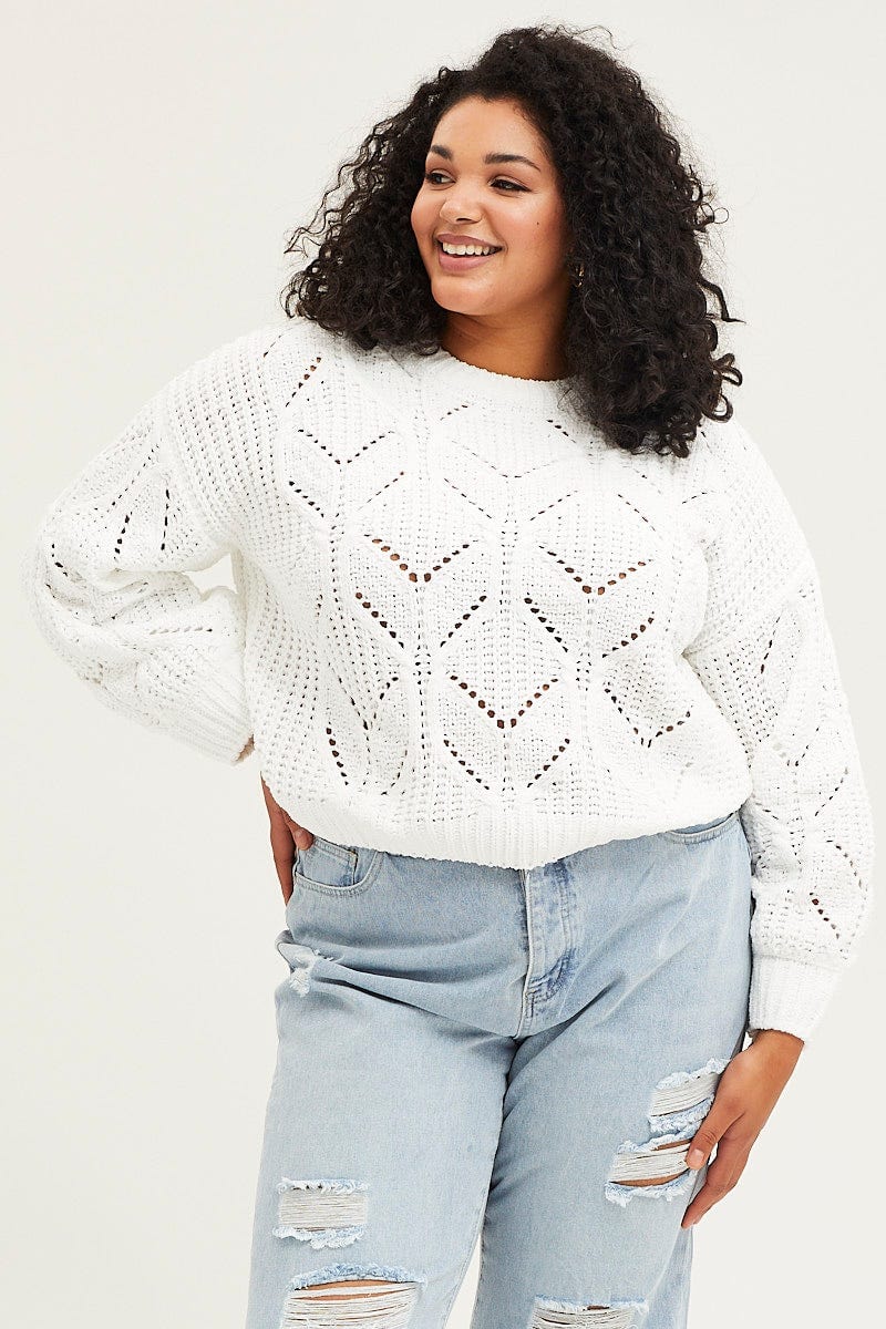 White Cable Knit Top For Women By You And All