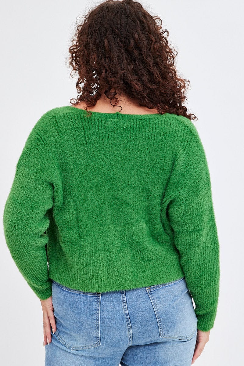 Green Knit Cardigan Long Sleeve Fluffy for YouandAll Fashion