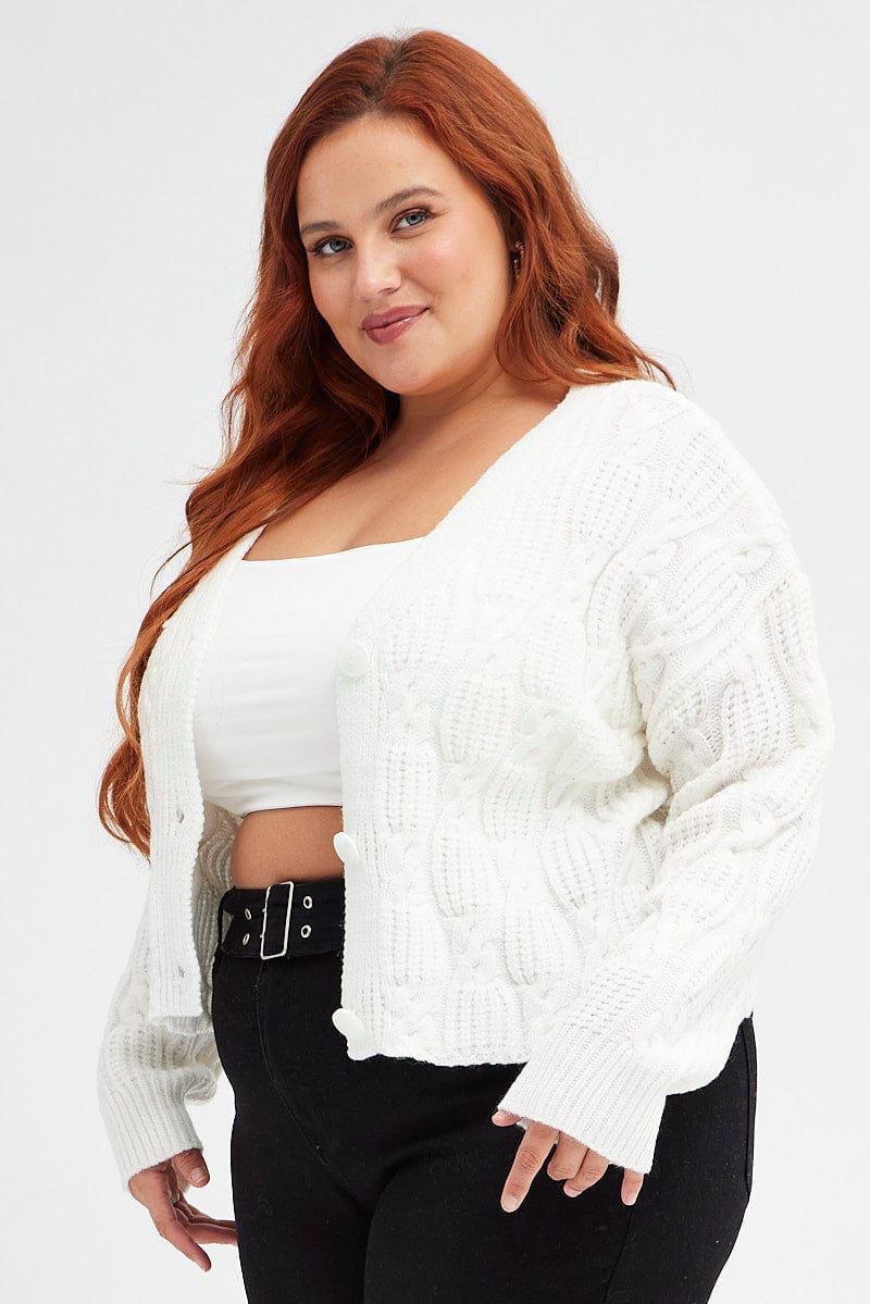 White Oversized Cable Knit Cardigan You All