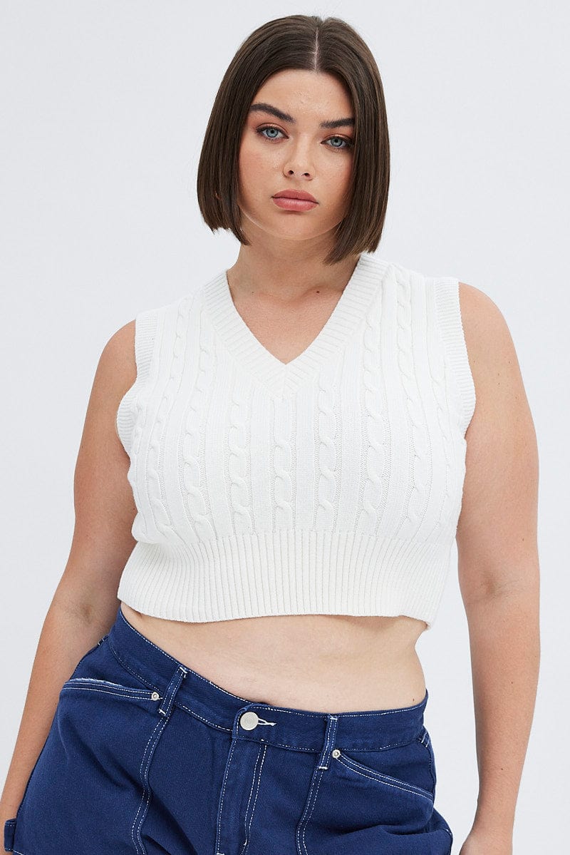 White Knit Vest Cabled Crop for YouandAll Fashion