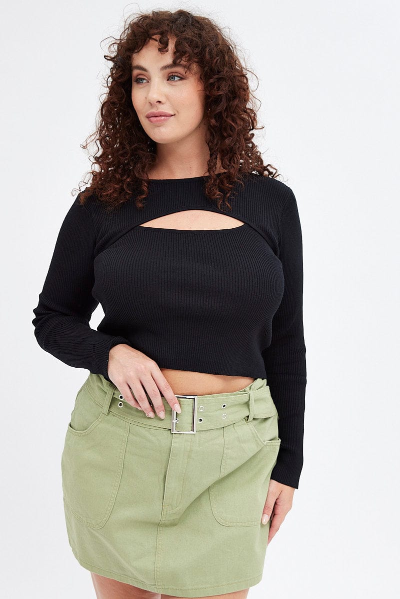 Black Knit Top Cut Out Long Sleeve for YouandAll Fashion