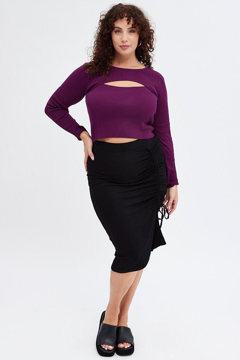 Purple Knit Top Cut Out Long Sleeve for YouandAll Fashion