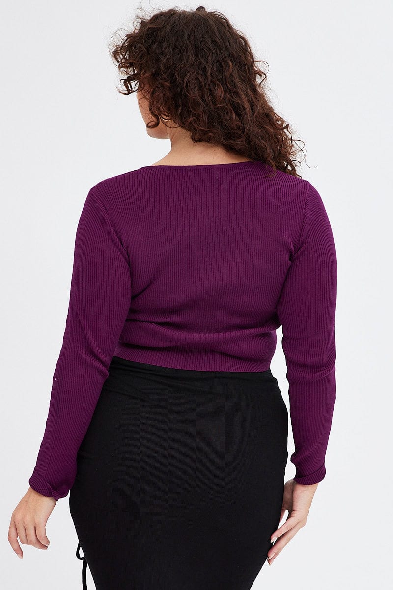 Purple Knit Top Cut Out Long Sleeve for YouandAll Fashion