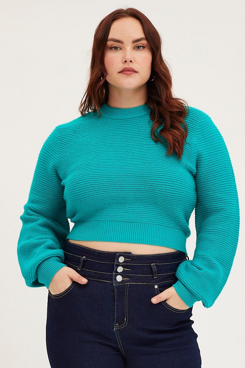 Green Jumper Round Neck Long Sleeve Crop Knit For Women By You And All