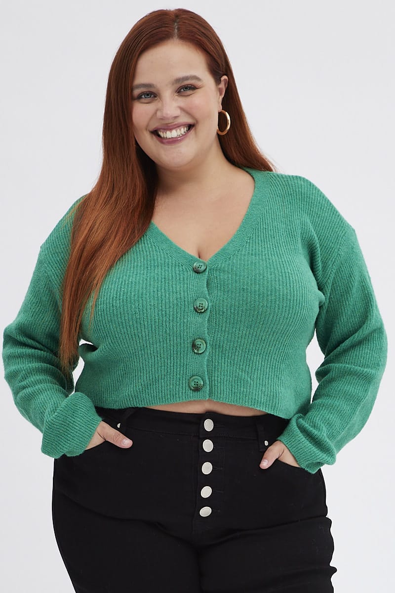 Green Knit Cardigan Long Sleeve Relaxed Fit for YouandAll Fashion