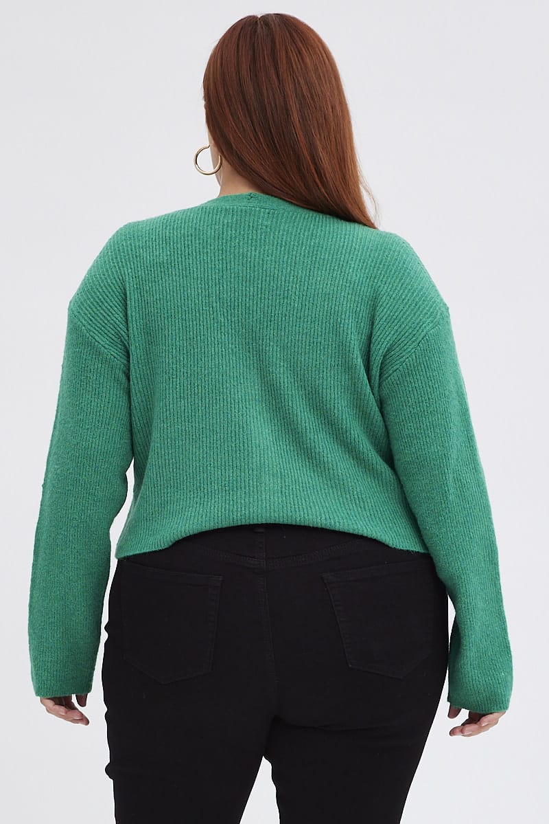 Green Knit Cardigan Long Sleeve Relaxed Fit for YouandAll Fashion