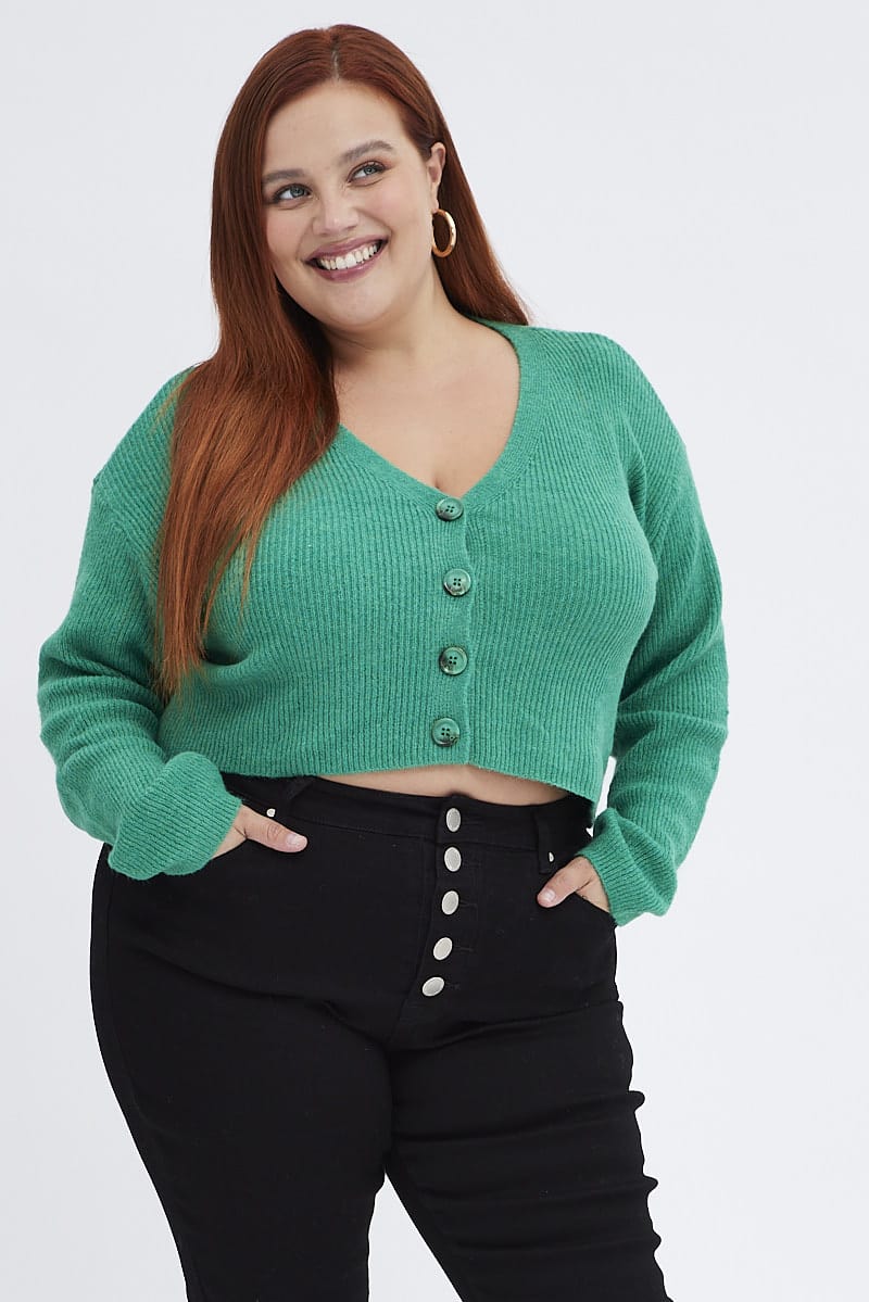 Green Knit Cardigan Long Sleeve Relaxed Fit for YouandAll Fashion