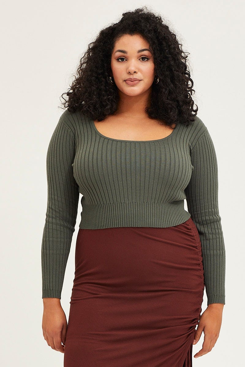 Green Scoop Neck Knit Top for Women by You and All