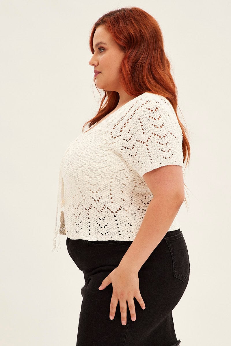 White Crochet Cardigan Short Sleeve for YouandAll Fashion