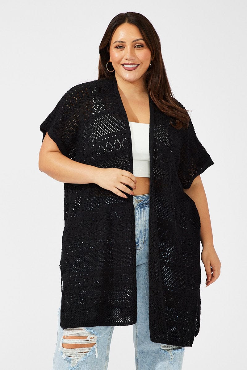 Black Crochet Longline Cardigan for YouandAll Fashion