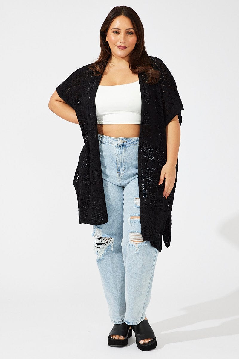 Black Crochet Longline Cardigan for YouandAll Fashion