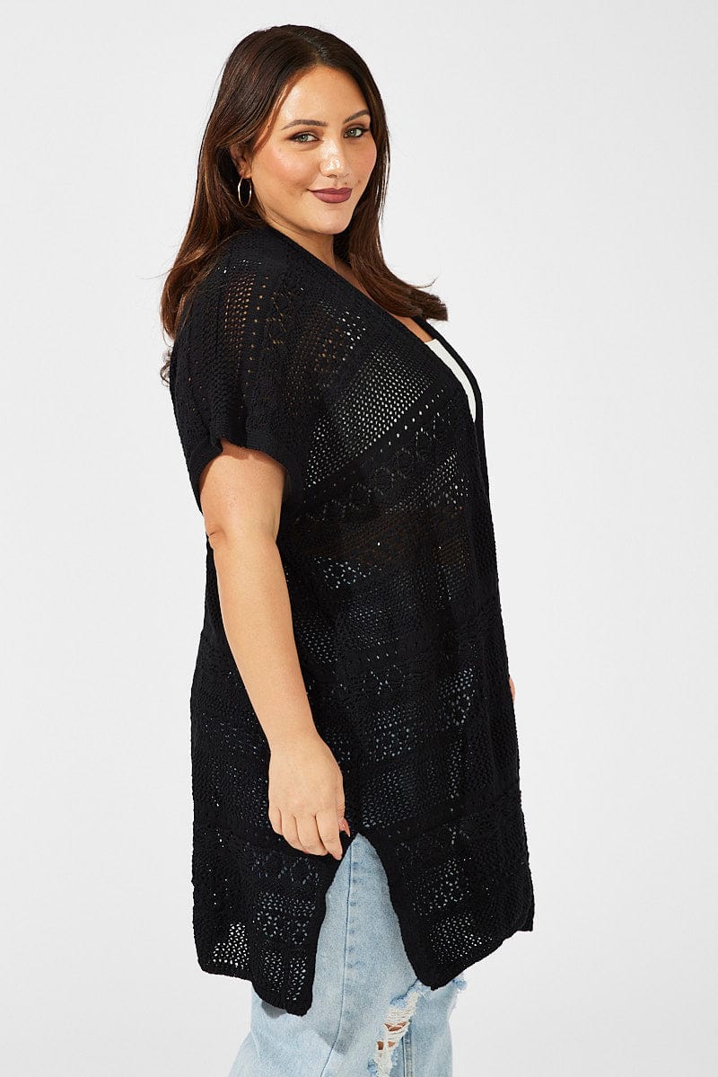 Black Crochet Longline Cardigan for YouandAll Fashion