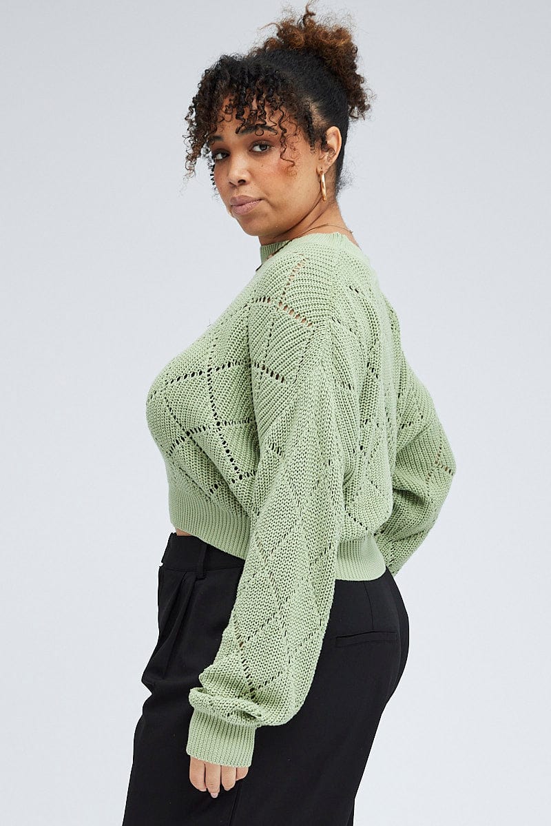 Green Knit Crop Jumper Long Sleeve for YouandAll Fashion