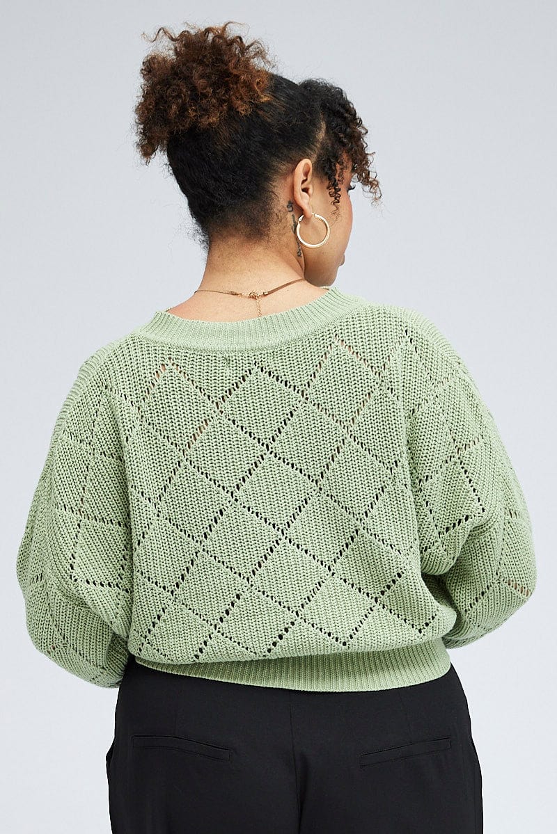 Green Knit Crop Jumper Long Sleeve for YouandAll Fashion
