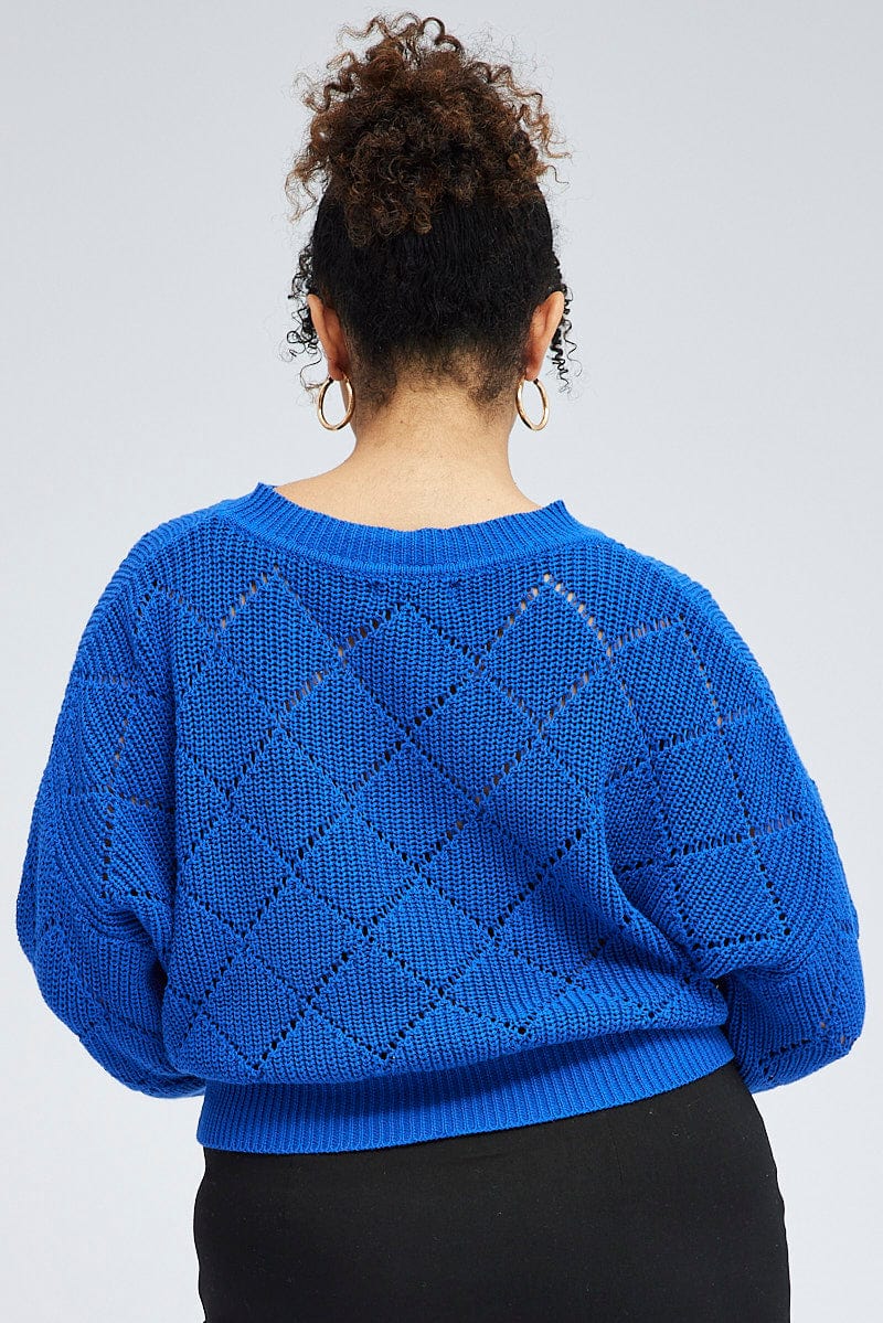 Blue Knit Crop Jumper Long Sleeve for YouandAll Fashion