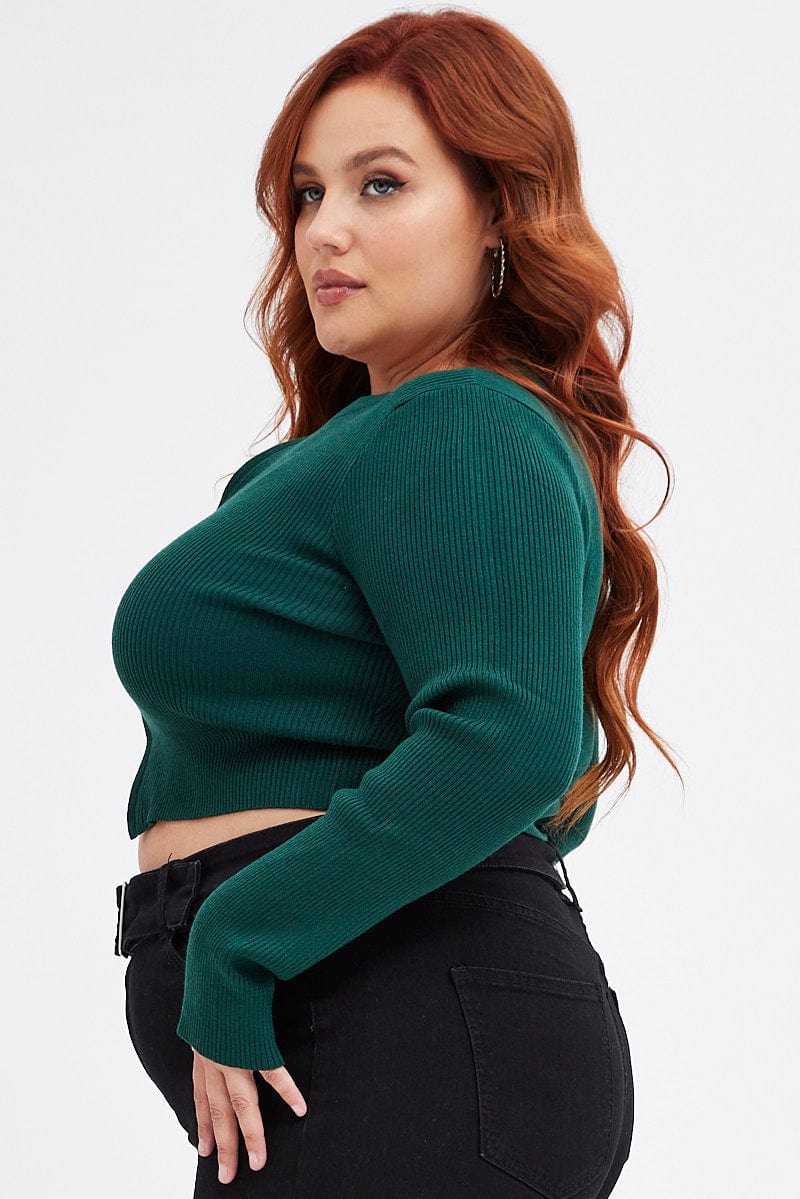 Green Knit Cardigan Zip Up Ribbed for YouandAll Fashion