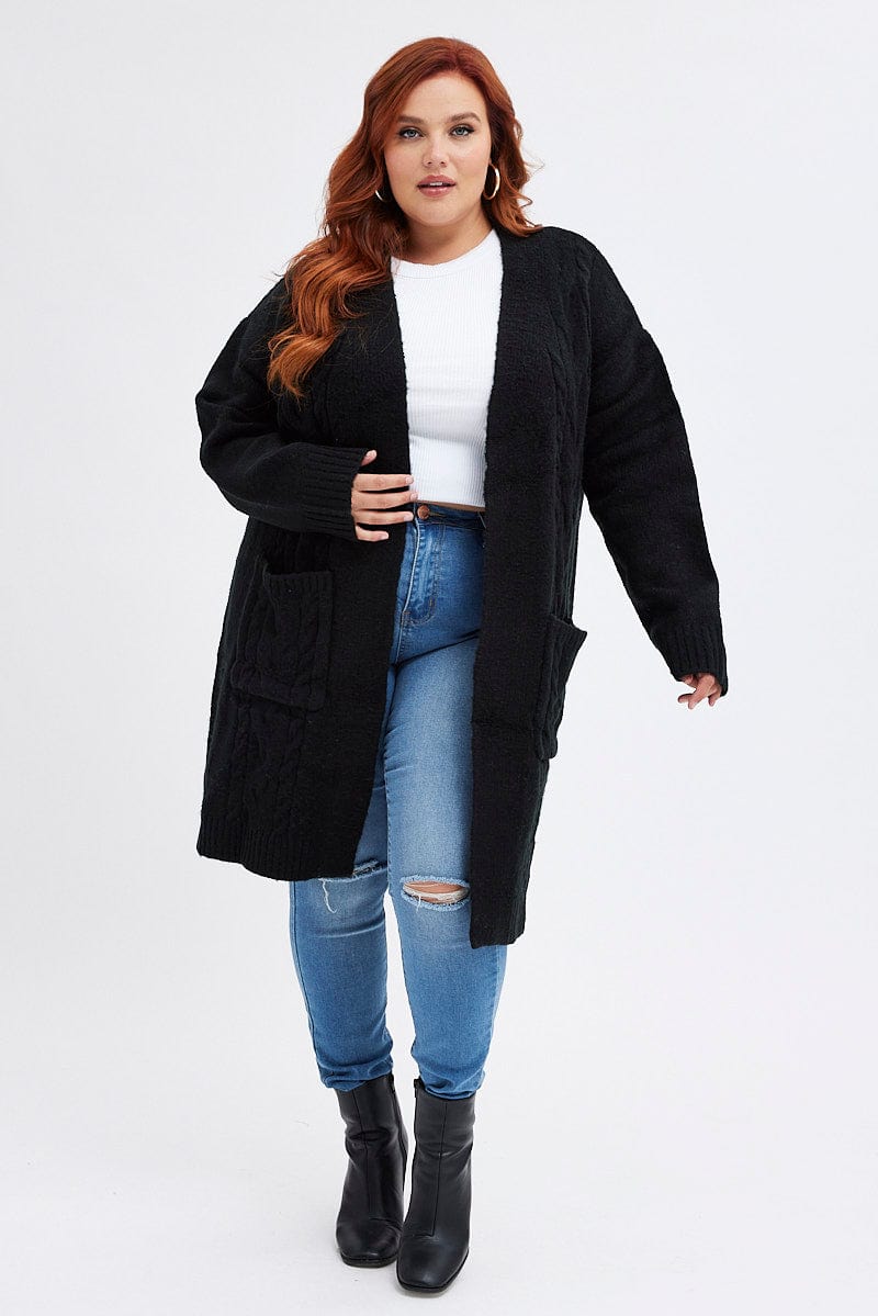 Black Longline Cable Knit Cardigan for YouandAll Fashion