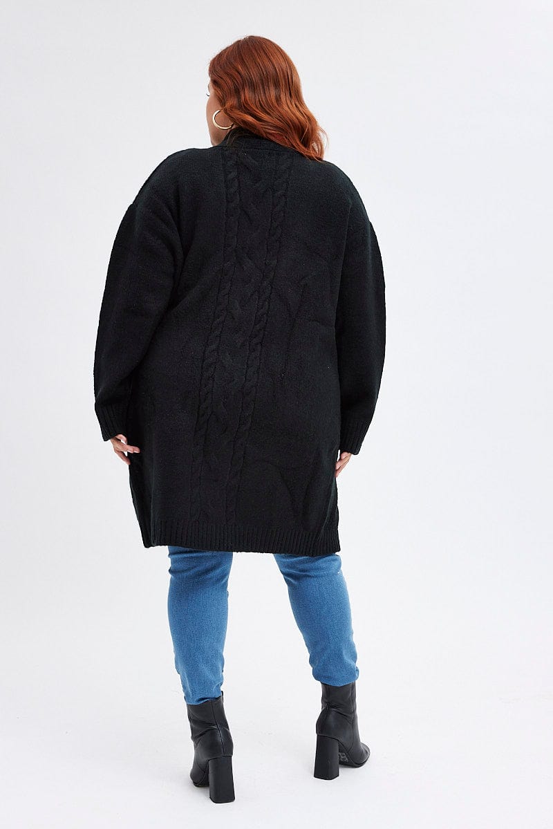 Black Longline Cable Knit Cardigan for YouandAll Fashion