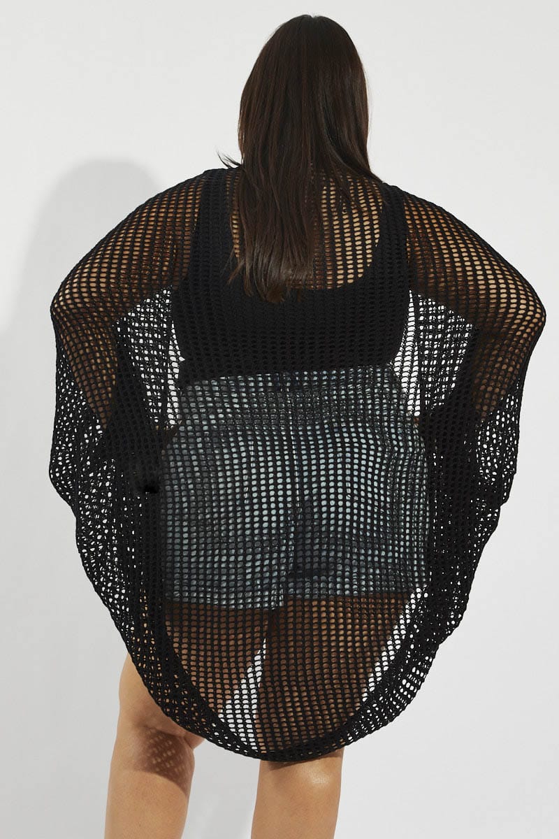 Black Crochet Cardigan Longline for YouandAll Fashion