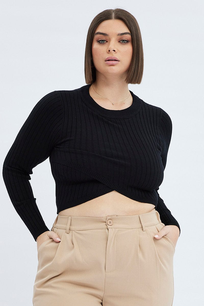 Black Knit Top Long Sleeve Crop for YouandAll Fashion