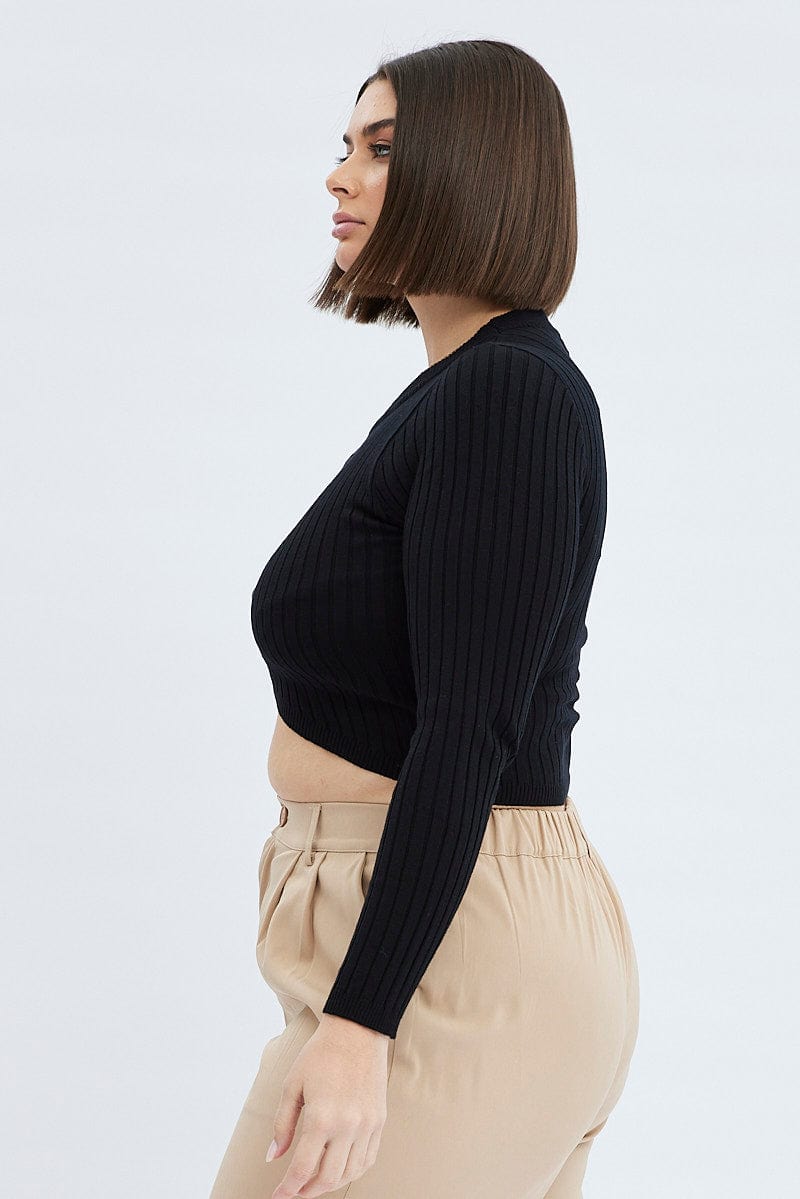 Black Knit Top Long Sleeve Crop for YouandAll Fashion