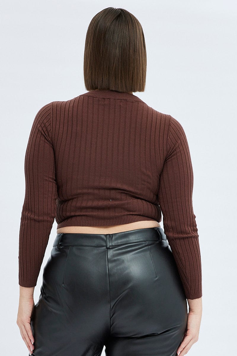 Brown Knit Top Long Sleeve Crop for YouandAll Fashion