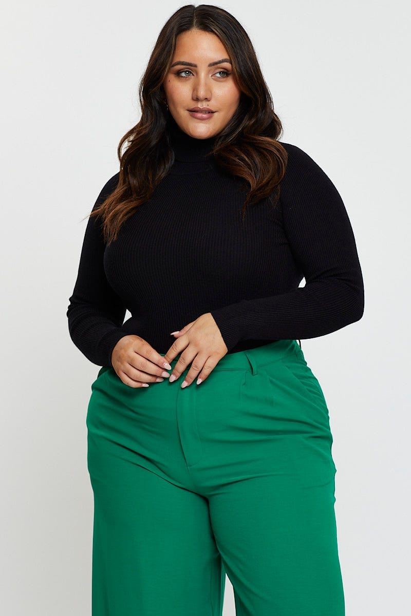 Black Top  Turtle Neck Long Sleeve Rib Knit for Women by You and All